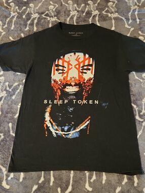 Black Graphic Tee with Red & White Design